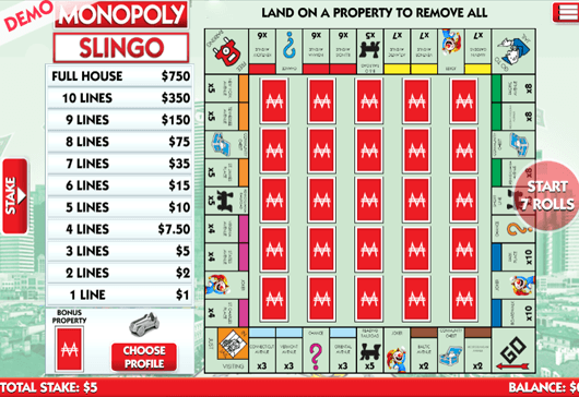 Monopoly Slingo game demo