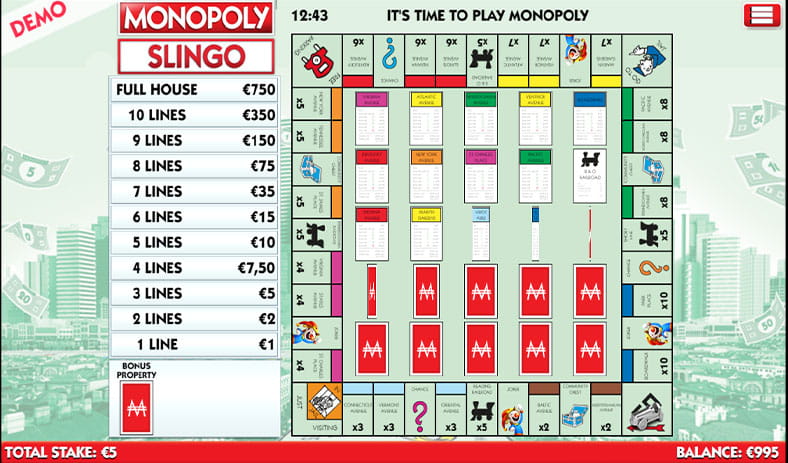 Monopoly Slingo payout information.