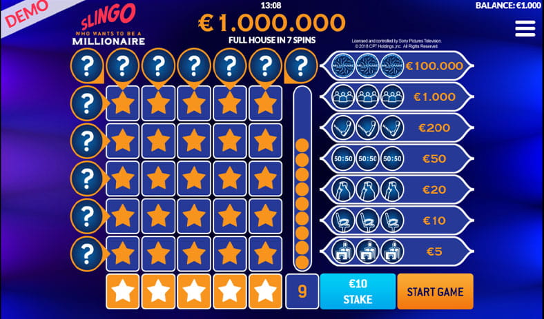 Payout info for who wants to be a millionaire slingo. 